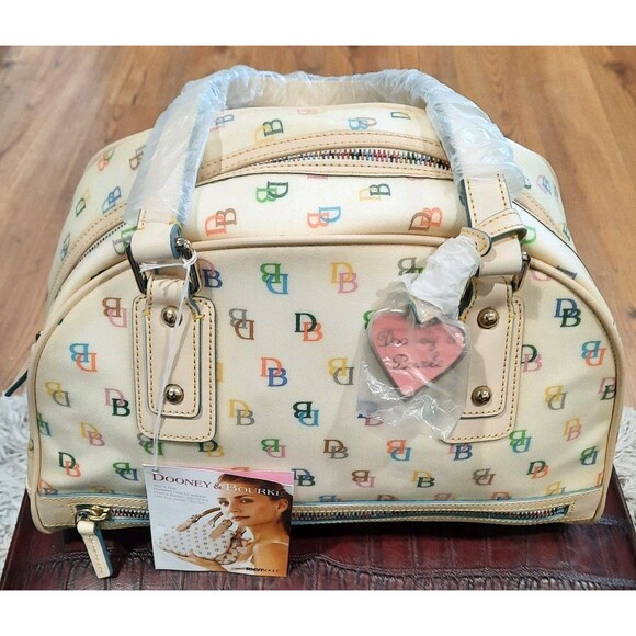 Dooney & Bourke Handbags - RARE VTG DOONEY BOURKE Y2K IT Gym Bowling Bag Cream Rainbow Zipper NEW WITH TAG